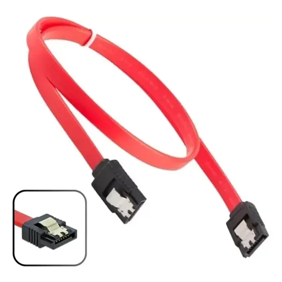 Cabo SATA 3 Dados 6 Gb/s com Trava Metal 50 cm 180 Graus para SSD e HDD PlusCable Vermelho
