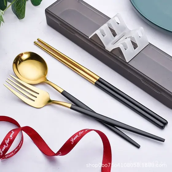 Conjunto de Talheres Criativos de Aço Inoxidável para Atacado, Estilo Nórdico, Colher, Garfo, Pauzinhos, Talheres Portát