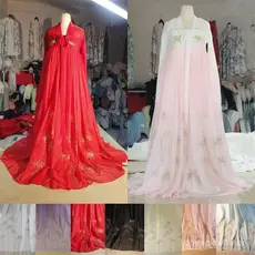 Tecido de Chiffon Tencel 30D com Flores Bordadas para Vestidos Femininos Hanfu e Moda