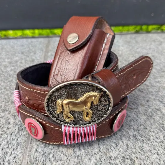 Kit Cinto Infantil Country Artesanal + Bainha de Canivete Couro Feminino Masculino