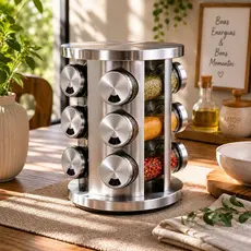 Porta Tempero Condimento Inox 12 Potes Suporte Giratório