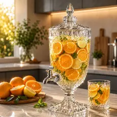 Suqueira de Vidro 5 / 3 Litros com Torneira  | Jarra Cristal Diamante com Tampaa