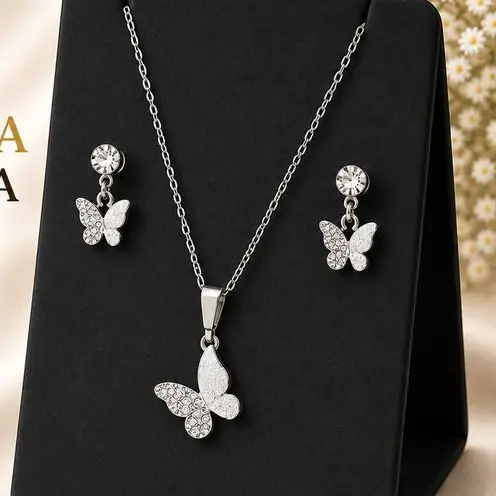 Colar e Brincos Feminino Borboleta  Delicados Folheado Presente Prata Ouro Premium