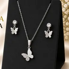 Colar e Brincos Feminino Borboleta  Delicados Folheado Presente Prata Ouro Premium