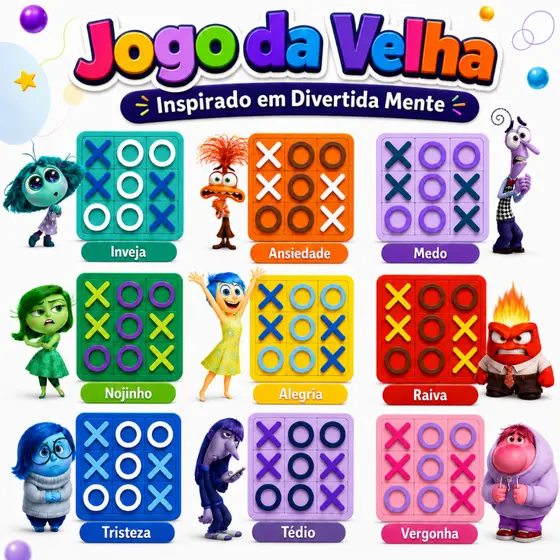 Kit Jogo da Velha MDF 10 cm Inspirado em Divertida Mente Lembrancinha Infantil