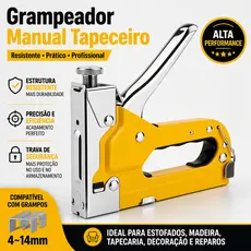 Grampeador Manual Profissional 4 a 14mm Pistola Grampo Tapeceiro Fixação Tecido Móveis Molduras Painéis