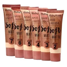 Base Líquida Soft Matte Ruby Rose 29ml Longa Duração Controle de Oleosidade Tons Bege e Chocolate
