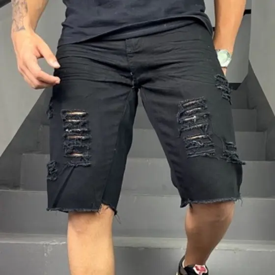 Shorts masculinos Jeans rasgados Estilo fashion masculino Outlet de fábrica