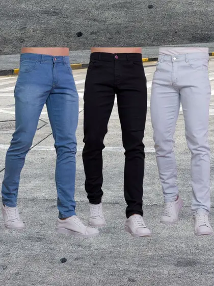 Kit 3 Jeans Masculino Zíper Lycra Jeans Cor Escuro Medio Claro Medio Stretch Fabricantes Preços Especiais Venda Direta