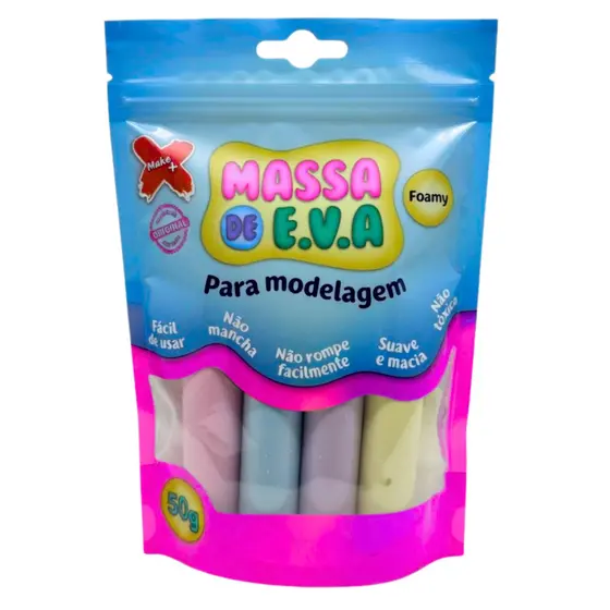 Massinha de EVA Make+ 5 Cores Pastel Macia - Ideal para Slime e Modelagem