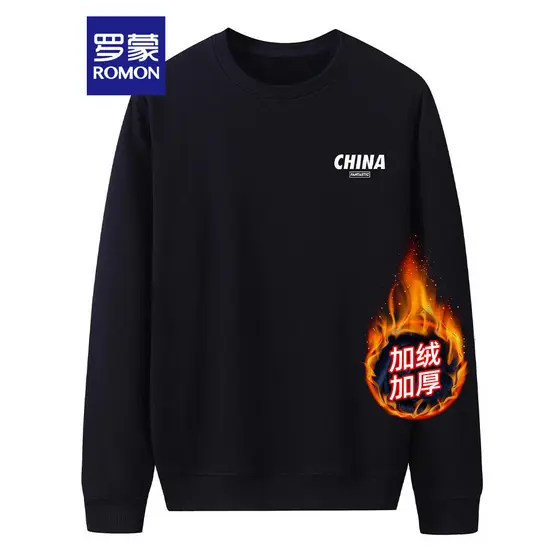 [Queda direta] [Fleece Heat] Moletom Casual masculino Romon inverno novo estilo camiseta estampada com letras espessadas