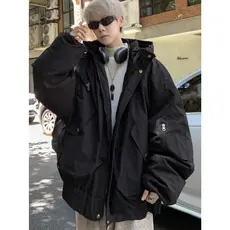 Macacão preto para baixo jaqueta masculina inverno engrossado jaqueta de algodão jaquetas rufião estilo bonito j