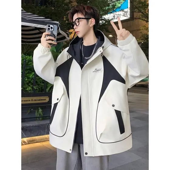 2026 novo estilo jaqueta masculina primavera outono All-Match estilo Hong Kong Workwear adolescente jaqueta High-End rou