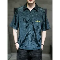 Camisa polo bordada azul marinho masculina de manga curta verão nacional na moda cetim cor lapela camisa polo estilo chi