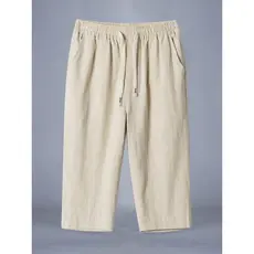 Shorts curtos calças médias dos homens calças cortadas de linho verão fino algodão linho calças casuais soltas respiráve
