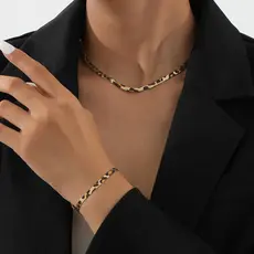 Colar com Estampa de Leopardo Simples e Exagerada, Pulseira de Corrente de Osso de Cobra Única, Conjunto de Joias Elegan