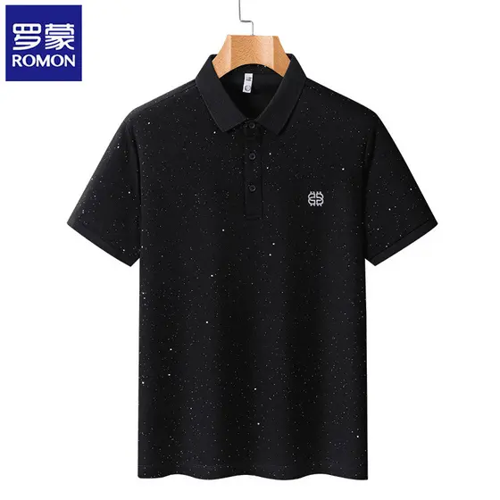 Romon/romon verão novo estilo luz luxo Gypsophila Casual respirável negócios lapela All-Match na moda camisa POLO mascul