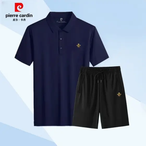 Pierre Cardan terno Casual de manga curta masculino verão 95 algodão camisa POLO Shorts de seda gelo terno de duas peças