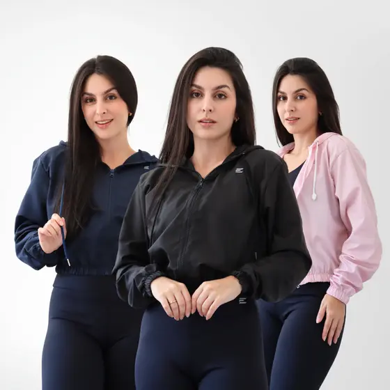 Jaqueta Corta Vento Cropped Feminina Inverno Tactel Com Ziper Premium Academia