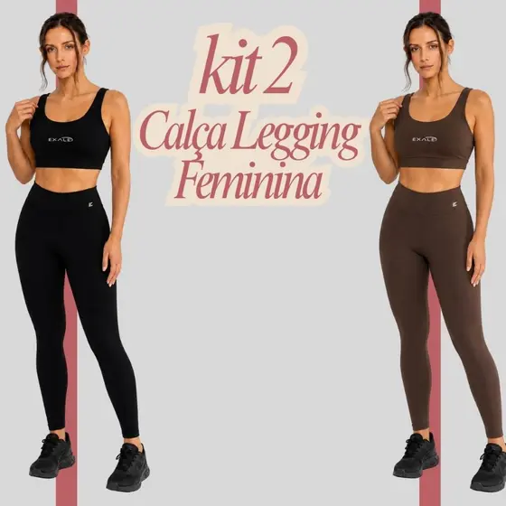 Kit 2 Calça Legging Feminina Fitness Suplex Cós Alto Academia P M G GG 1005-K2-C1