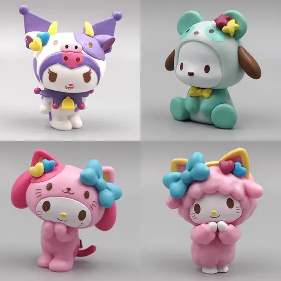 Figura de anime Sanrio de 6cm, Pochacco, Hello Kitty, Kuromi, vaca, gato, cachorro, animal fofo, versão Q, boneco articu