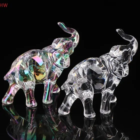 Exquisita Estátua de Elefante de Cristal, Pequeno Ornamento de Animal, Artesanato para Decoração de Mesa de Sala de Esta