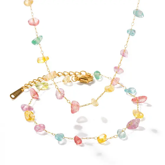 Colar Feminino de Aço Titânio com Pérolas de Pedra Natural Coloridas Irregulares, Joia de Aço Inoxidável de Luxo Leve e