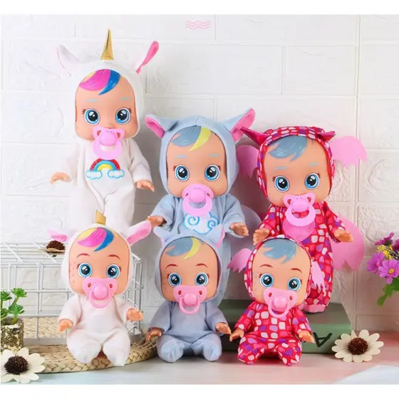 Boneca criativa e fofa de bebê unicórnio chorando em 3D de 8/10 polegadas, adequada como presente de boneca reborn para