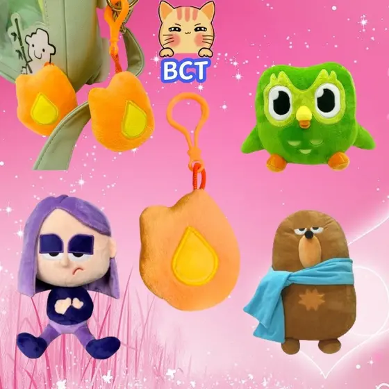 BCT Novo Brinquedo de Pelúcia Duolingo Kawaii, Pingente de Coração Simulado, Coruja Fofa Verde com Chaveiro VAVC