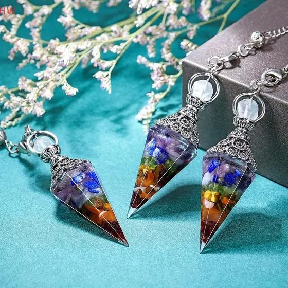 Pêndulo de Cristal de Cura dos Sete Chakras Naturais, usado para adivinhação e leitura de fortunas, pêndulo de quartzo,