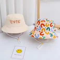 Chapéu de Pescador para Bebê com Letras Bordadas, Adequado para Meninos e Meninas, com Faixa de Proteção Solar, Chapéu d