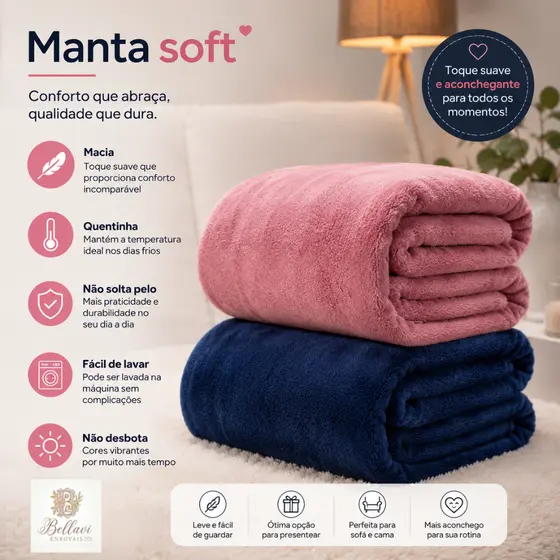 KIT 2 Cobertor Manta Lisas Casal Microfibra 1,80 x 2,00 - Lindas Mantinhas