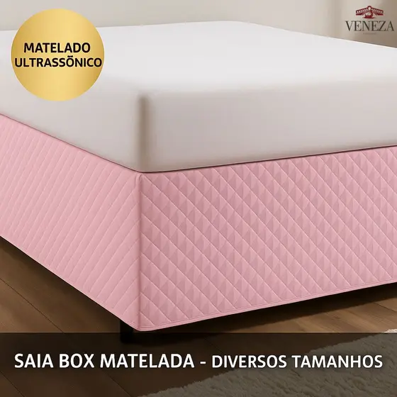 Saia Box Matelassê Ultrassônico Forro Em Tecido No Mesmo Tom - Solteiro/Casal Padrão/Queen/King
