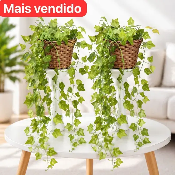 Kit 4 pendentes Penduradas Artificiais + 2 Vaso Trançado Decoração Parede Varanda Verde Caída