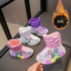 Botas de Neve para Meninas Frozen Elsa, Botas Curtas de Lã Espessa para Bebês, Botas de Algodão Quentes de Inverno, Bota