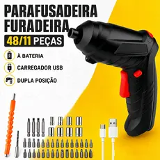 kit Parafusadeira furadeira 48/11 Pçs À Bateria Carregador Usb Dupla posição