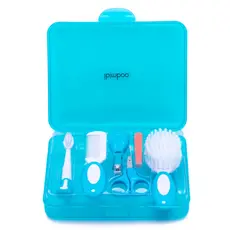 Kit Cuidados do Bebê Higiene Infantil Azul Tesoura Cortador de Unha 4 Lixas de Unha Escova Pente Cabelo Escova Dente