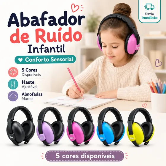 Abafador de Ruído Infantil Ajustável SNR 23dB Protetor Auricular Sensorial Autismo TDAH