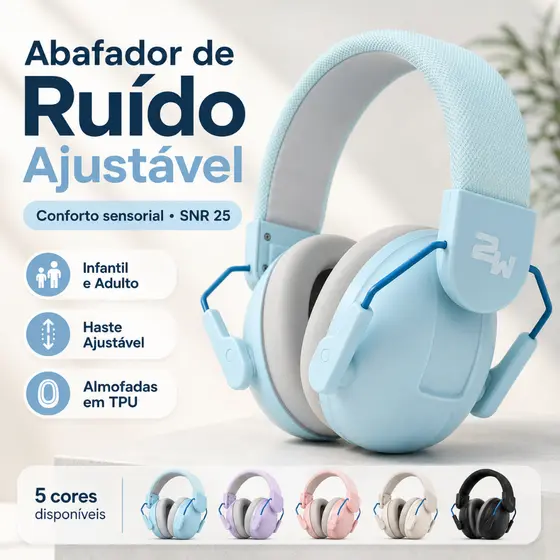 Abafador de Ruído Infantil e Adulto Ajustável SNR 25 Protetor Auricular Sensorial Autismo TDAH
