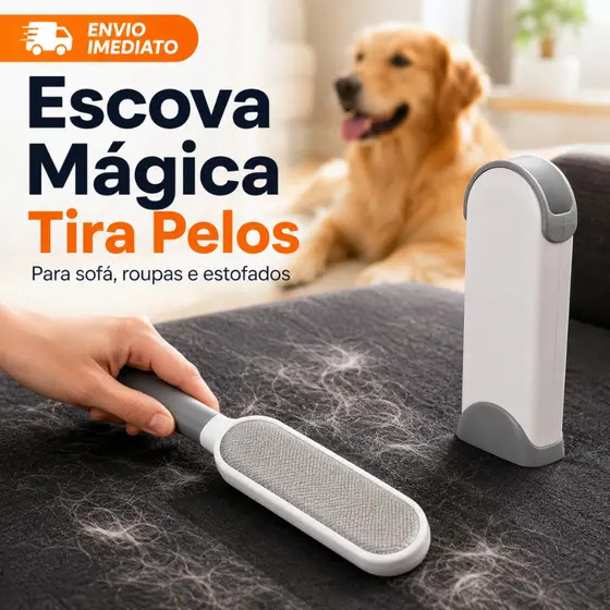 Escova Mágica Removedora De Pelos Pet Cachorro Gato Sofá Roupas Com Base