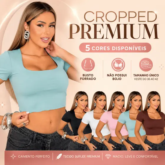 Blusa Cropped Mulher Suplex Forrado Premium Modelador Blusinha Gola Quadrada Feminino Confortável