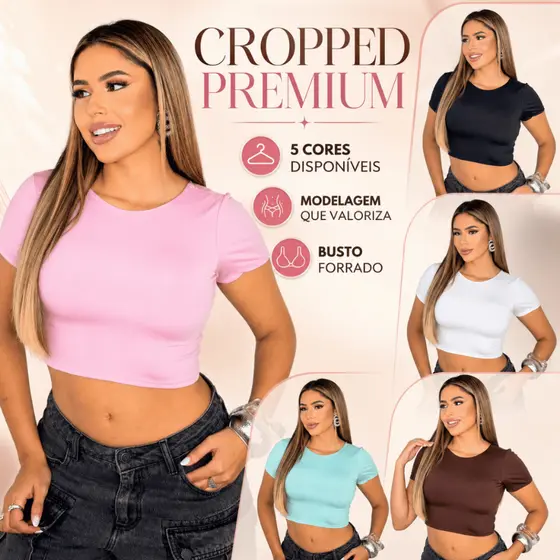Cropped Blusinha Feminina Suplex Modelador Forrado Premium Confortável Casual Fechado Costas Cavada