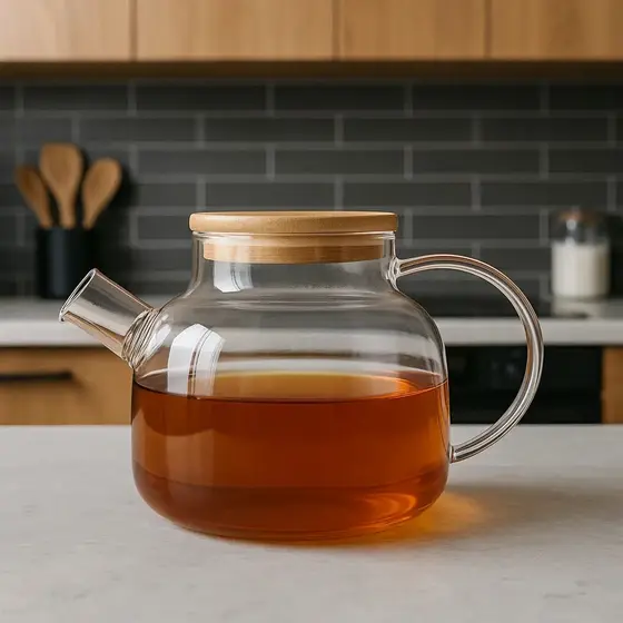 Jogo de Chaleira de Vidro Borossilicato 1L com 4 Xícaras para Chá e Café