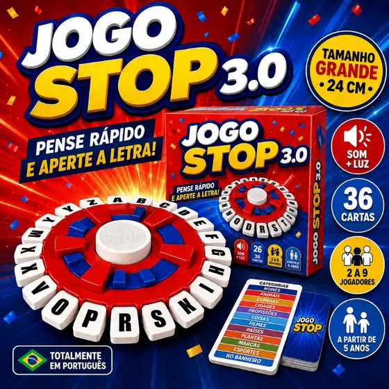 Jogo Stop Brinquedo de Palavras Tabuleiro Educativo Divertido em Família