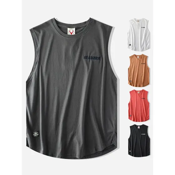 Americano Fitness sem mangas em forma de I colete masculino verão fino algodão esportes colete comércio exterior camiset