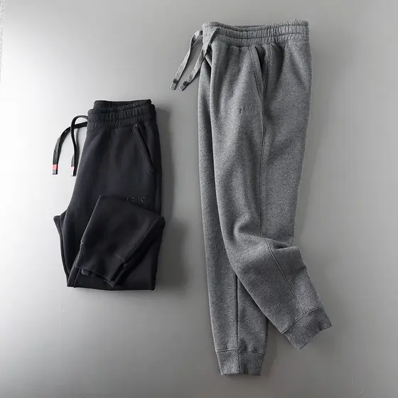 Calças masculinas de comércio exterior cauda único corte etiqueta calças de moletom de algodão puro forro de lã masculin