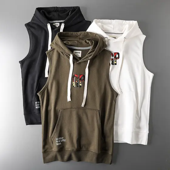 Americano sem mangas moletom com capuz masculino Terry treinamento esportivo colete de Fitness comércio exterior Origina