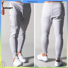 CUM-Cintura Elástica Média Bolsos Com Cordão Pé Zíper Moletom Masculino Esportes Ginásio Fino