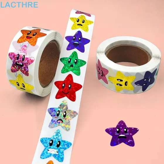 LACTHRE 500 Unidades/Rolo Adesivos Coloridos De Estrela Com Glitter , De Vedação Decorativos De Papelaria De Escritório