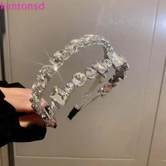 KENTONSD Tiara Larga De Noiva , Faixa De Cabeça De Strass Estilo Coreano De Liga , De Folha Brilhante , Argola De Cabelo